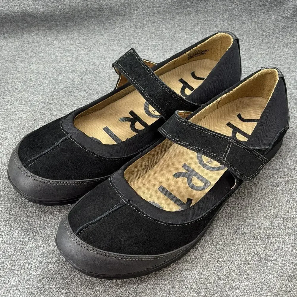 Sporto Jenna Black Leather Mary Jane Shoes Size 9.5 Comfort Sporty Flats